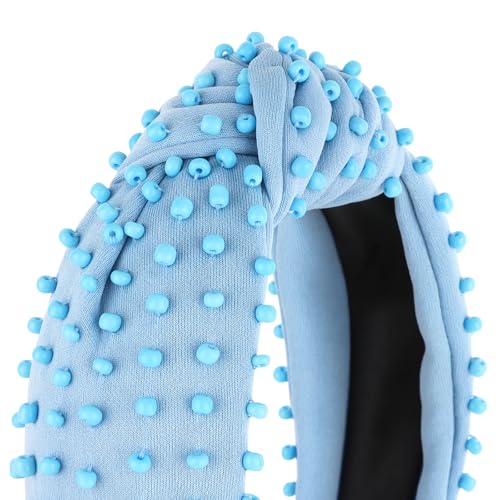 YISSION Light Blue Knotted Headband for Women - Wide Beaded Hair Hoop, Stylish Hair Accessory for Daily Wear, Parties & Casual Outfits - color: Light Blue