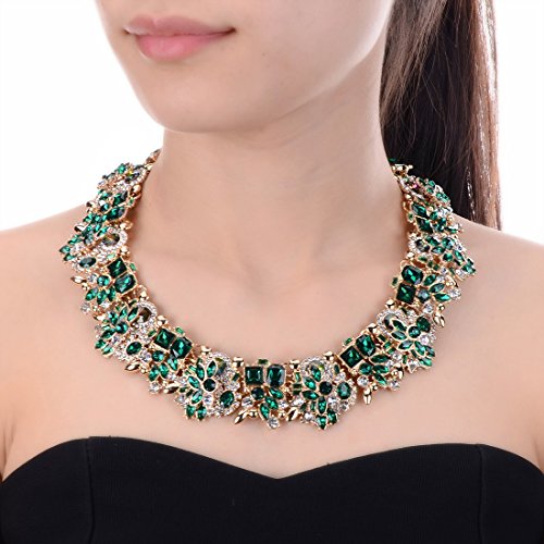 Jerollin Crystal Rhinestone/Pearl Statement Chain Necklace, Vintage Choker Bib Pendant Necklace Bohemian Bling Tassel Collar Statement Necklace for Evening Party - color: Green