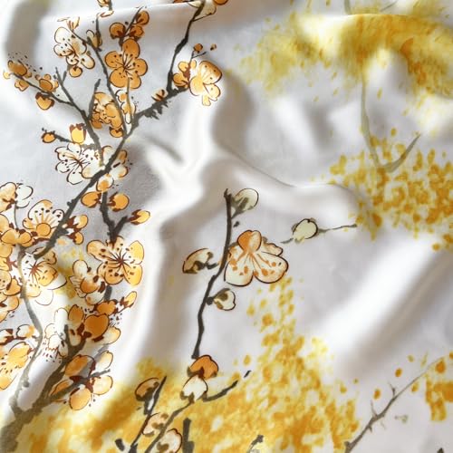 Long Silk Like Scarf Lightweight Satin Scarves Large Sunscreen Shawl Wrap for Women - color: 021.flowers Yellow