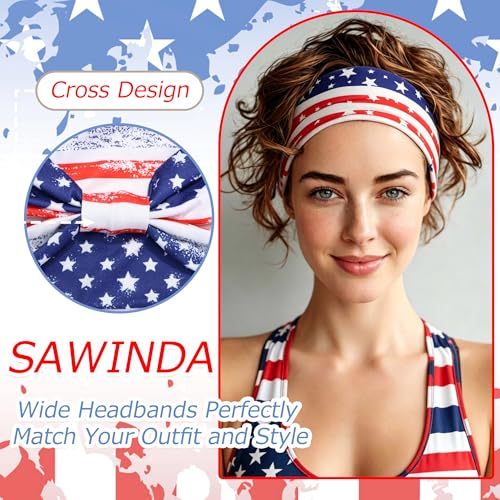 4th of July Headbands for Women 4 Pack American Flag Wide Twist Knotted Head Bands Elastic Stretchy Hair Bands Wraps Independence Day Festival Turbans Yoga Workout Hair Accessories - color: Red+Blue+White