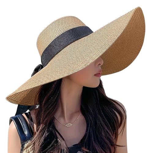Beach Hats for Women - Beach Hat Womens UPF 50+, Packable Sun Hat Women Roll Up, Wide Brim Straw Hat for Women - color: Khaki Black