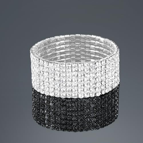 Zealmer Sparkle Multicolor Rhinestone Stackable Stretch Bracelets for Women - color: 7 Row Silver Bracelet