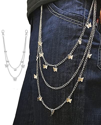 6 Pieces Pants Chains Multi-Layer Butterfly Lock Round Star Snak Heart Jeans Chains Accessory Hip Hop Pocket Punk Goth Wallet Chain Charm Rock Belt Loop Trousers Chain for Women Men Silver - style: C:5Pcs(Heart)