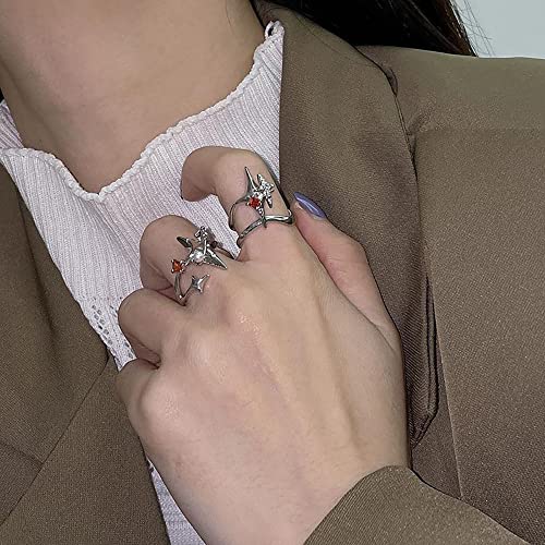 Y2k Moonstone Rings Rhinestone Star Irregular Agate Grunge Rings Set for Women - style: Style 3