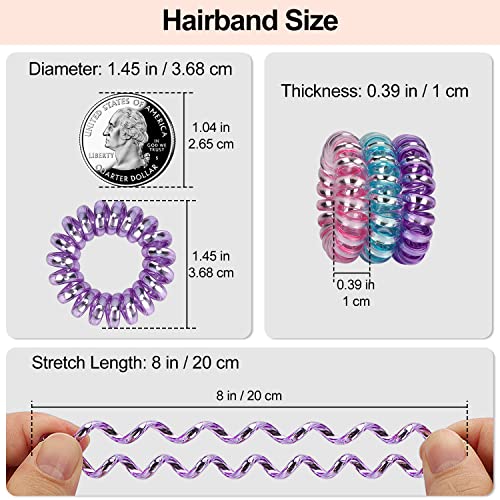 JessLab Spiral Hair Ties, 20 Pcs Traceless Phone Cord Hair Ties No Crease Spiral Bracelet Plastic Coil Ponytail Holders No-Damage Headband Hair Accessory for Girls Women Ladies Gift (Lustrous) - color: Lustrous