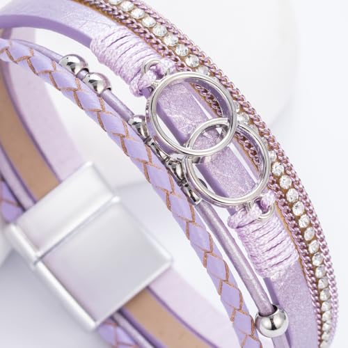 FANCY SHINY Boho Leather Wrap Bracelet Stackable Infinity Chunky Cuff Bracelets Western Hippie Outfits Jewelry Valentine Gifts for Women - color: Purple