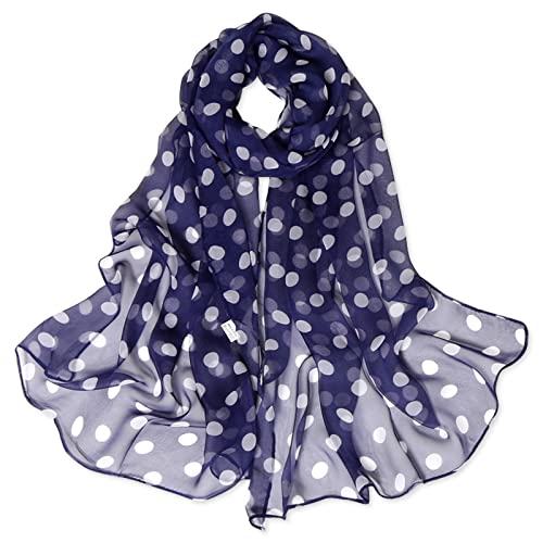 E-Clover Unique Fashion Women's Scarf Chiffon Sheer Scarves for Women Lightweight - color: Polka Dot-navy White