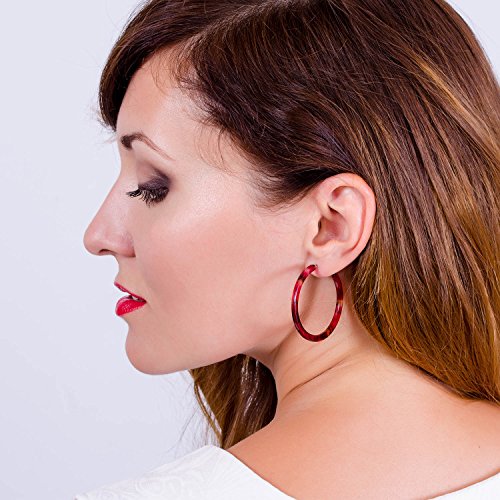 BaubleStar Tortoise Shell Resin Hoop Earrings Fashion Jewelry - color: Rose Red