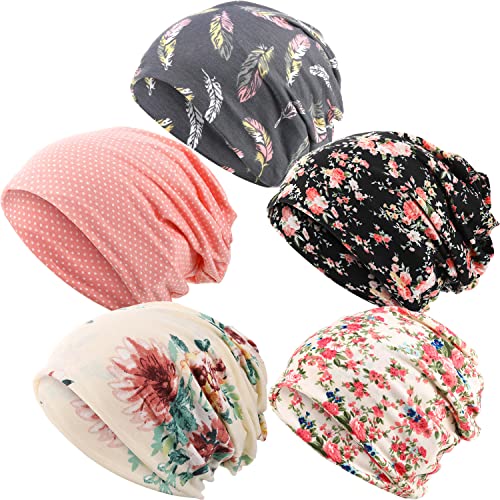 SATINIOR 5 Pieces Women's Slouchy Beanie Chemo Hat Stretch Cancer Head Wraps Sleep Head Scarf for Cancer Patient - color: Multicolor, style: Fresh Style