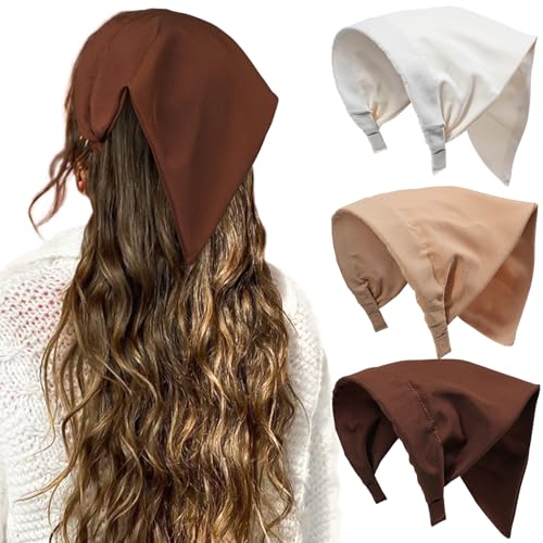 HAIMEIKANG Floral Hair Scarf Headbands for Women Boho Bandanas for Women Triangle Kerchief Solid Color Hair Bands Vintage Head Scarf (Beige+Coffee+Brown) - color: Beige+Coffee+Brown