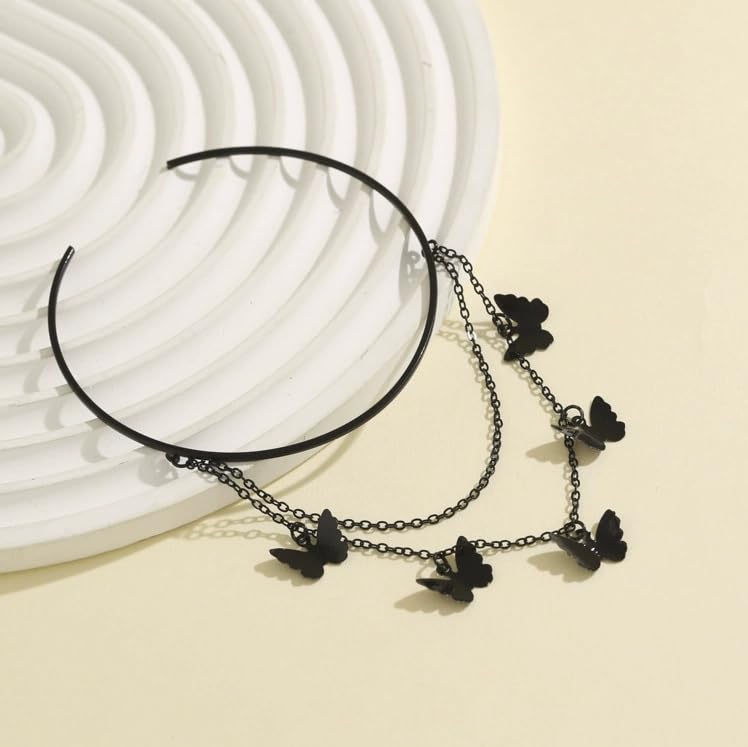 Dainty Black Upper Arm Cuff Bracelet for Women, Gothic Halloween Sexy Lace Harness Armlet Adjustable Upper Arm Chain Bangle Arm Band for Women - color: Butterfly