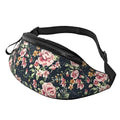 Beautiful Flowers Floral Pink Green Leaves Retro Fashion Casual Fanny Pack Waist Bag Men Women Adjustable Belt Waist Bag For Travel Hiking Cycling Running Festival Carnival - color: Black19
