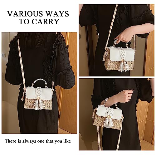 Straw Crossbody Bags for Women Summer Straw Clutch Bag Woven Beach Purse Vacation Handbags | Straw - color: D White