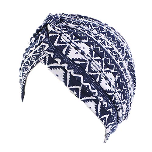 beauty YFJH Women's Cotton Turban Head Wrap Cancer Chemo Beanies Cap Headwear Cap Bonnet Hair Loss Hat - color: Ethnic Navy