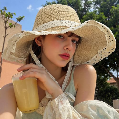 Beach Hats for Women - Beach Hat Womens UPF 50+, Packable Sun Hat Women Roll Up, Wide Brim Straw Hat for Women - color: Beige Sun Hat