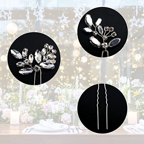 6 Pieces Bride Hair Pins Rhinestones Hair Accessories for Women Crystal Wedding Hair Piece for Bride Women Girls Bridesmaids(Silver) - color: Silver