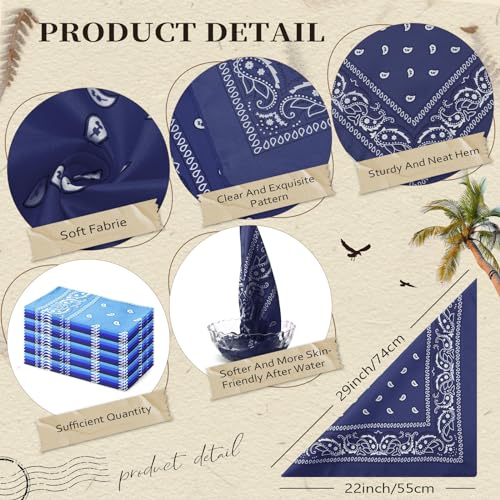 Suhine 24 Pcs Bandanas Bulk for Women Men 22 x 22 Inch Paisley Outdoor Headband Cowboy Handkerchief Summer - color: Blue Tone