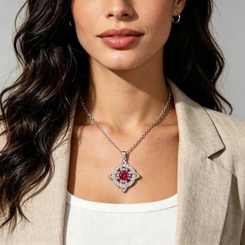 Mystical Birthstone Witches Knot Necklace – Natural Crystal Celtic Pendant, Wiccan Pagan Jewelry Gift for Women - color: July