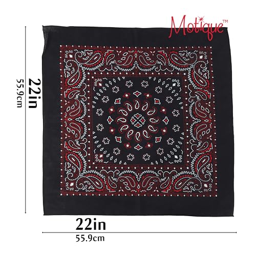 Motique Accessories Two Tone Paisley Bandana - Set of 3 - color: Black