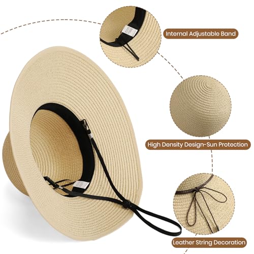 Sun Hats for Women, Straw Hats UPF 50+ Sun Protection, Wide Brim Womens Beach Hat for Summer Travel - color: Beige