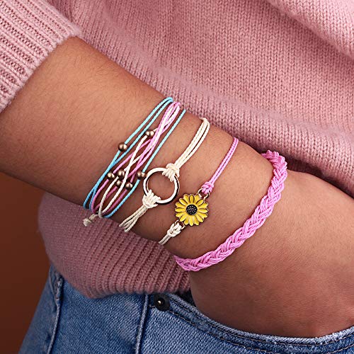 FANCY SHINY Easter Gifts Basket Stuffers Sunflower String Bracelet Boho Braided Rope Wrap Bracelets Cute Summer Beach Surfer Jewelry for Women - color: Pink