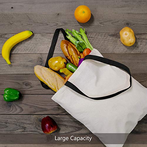 TOPDesign 5-Pack Economical Cotton Tote Bag, Lightweight Medium Reusable Grocery Shopping Cloth Bags, Suitable for DIY, Advertising, Promotion, Gift, Activity - color: Black/Natural, size: Medium