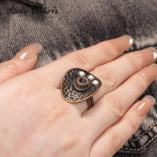 Montana West Rustic Couture's Bohemian Turquoise Cuff Ring for Women Cowgirl - color: Deep White Turquoise