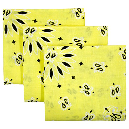 Bandana 3-Pack - Made in USA For 70 Years - Sold by Vets - 100% Cotton - Sewn Edges - color: Yellow