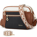 Crossbody Purse for Women Small Crossbody Bags Trendy Vegan Leather with Adjustable Shoulder Straps Gift for Mother Wife Mom - color: Beige With Black and Brown