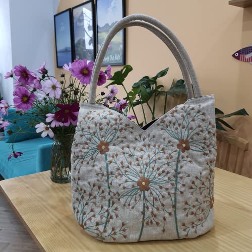 HCRAFT Embroidered Handbags for Women, Large Beads Flower Shoulder Tote Bag with Zipper Fabric Hobo Bags, Mother's Day Bag - color: Large Dandelion