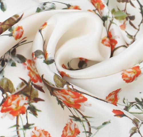 ANDANTINO 100% Mulberry Silk Scarf -21” Square Neckerchief with Gift Packed - color: Flowers-white