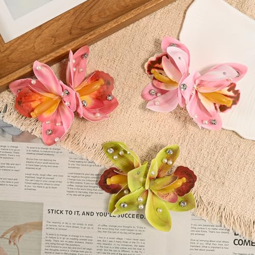 3 PCS Hawaiian Flower Hair Clips for Women，Artificial Flower Clips tropical party decorations，Hibiscus Hair Accessories for Wedding Bridal Beach Party - Lily - color: Lily