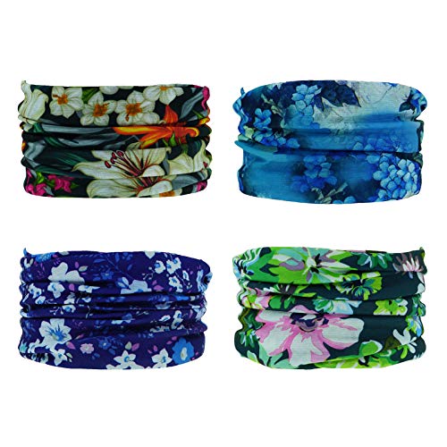 4 Headband Bandana Balaclava Half Face Mask Shield Head Hair Scarf Neck Gaiter Hat Multipurpose For WoMen Men Breathable Reusable Washable Blue Purple Lily Daisy Flower - color: 4x Flower Face Mask