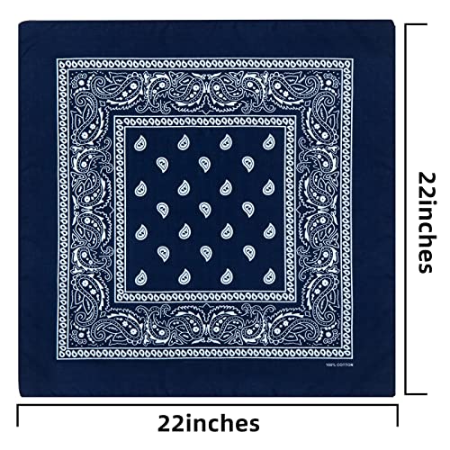 Cotton Bandanas for Men & Women Paisley Cowboy Bandana Handkerchiefs for Hair 22x22 - color: 3pcs Navy