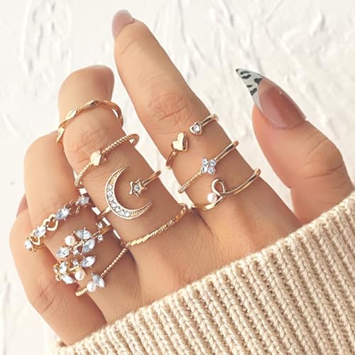Boho Stackable Rings for Women Trendy Knuckle Joint Finger Knuckle Nail Ring Sets Simple Star Moon Stack Preppy Statement Rings Cute Stuff - style: B-2