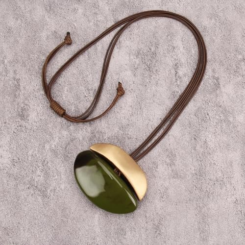 GelConnie Leather Necklace for Women Large Pendant Long Brown Necklace Circle Leather Choker Vintage Sweater Necklace Gold Chunky Boho Necklaces for Women - style: Bohemian Pendant Necklace