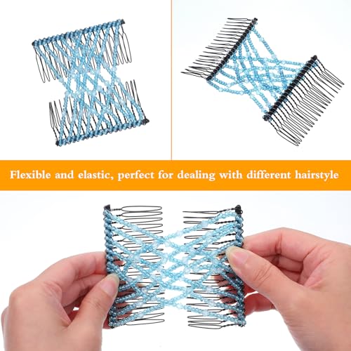 6Pcs Magic Hair Comb Stretchy Hair Clip Adjustable Beaded Hairpins Elastic No Crease Double Pins Vintage Bun Maker Accessories for Women Ladies Curly Thick Wavy Ponytail Christmas