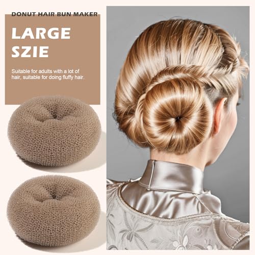 Teenitor Donut Hair Bun Maker Set, 7 Pieces Hair Bun Makers (1 extra-large, 2 large, 2 medium and 2 small), 5 pieces Hair Elastic Bands, 20 pieces Hair Pins, Tan Color - color: Tan