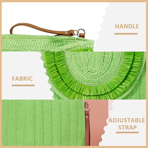 Crossbody Bags for Women, Straw Clutch Purses, Bohemian Handmade Woven Envelope Package, Tassel Handbags for Women | Bohemian - color: Light Green