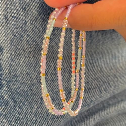 Dainty Gold Plated Tiny Ball Colorful Beaded Stack Bracelets Sets for Women,3Pcs Stackable Cute Bracelet Stretch Trendy Ball Jewelry Friendship Gift - color: light pink