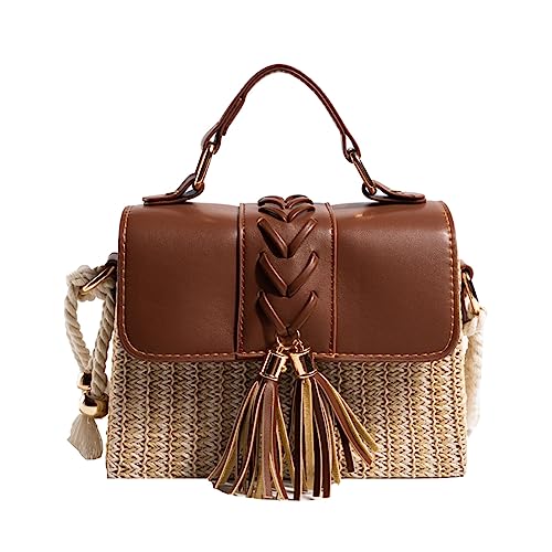 Straw Crossbody Bags for Women Summer Straw Clutch Bag Woven Beach Purse Vacation Handbags | Straw - color: D Brown