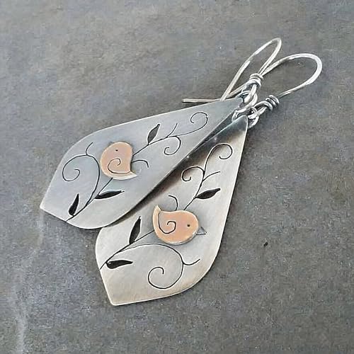 Boho Earrings, Statement Earrings, Teardrop Sunflower Earrings, Dangle Ethnic Earrings for Women, Handmade Bohemian Trendy Boho Vintage Jewelry - style: Bird