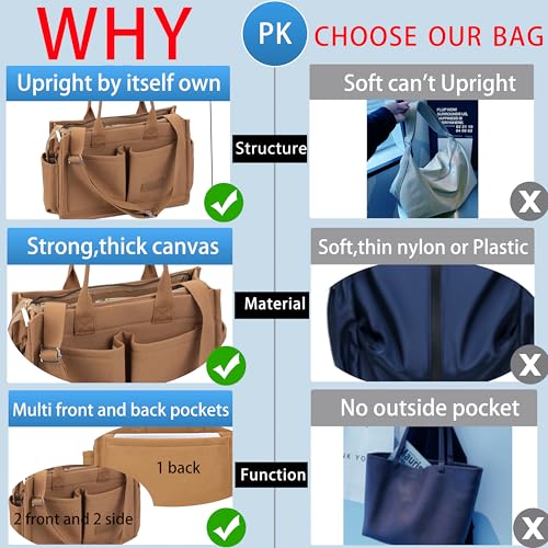 ZHMO Canvas Tote Bag for Women,Women's Bags Crossbody Bags Work Laptop Tote Bag Large Handbags Purse for Travel Nurse Teacher - color: New Upgrade Brown With Compartments and Side Cup Holders