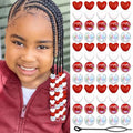 60PCS Red Heart Hair Beads White Clear Round Beads Kids Girls Valentine's Day Loc Jewelry Dreadlock Bead Cute Acrylic Pony Bead Hair Accessories - color: Red&White
