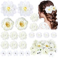 BBTO 21 Pcs Flower Hair Clip Rose Hair Clips Barrettes for Women Flower Accessories Boho Bride Claw Clip Hairpin Brooch Pin Headpiece for Wedding (White) - color: White