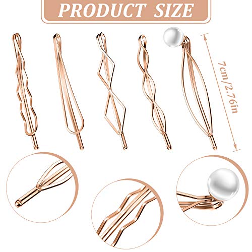 10 Pieces Geometric Metal Hair Clips and Barrettes for Women Girls - Hair Styling Accessories, Minimalist Wedding Headwear (Rose Gold) - color: Rose Gold