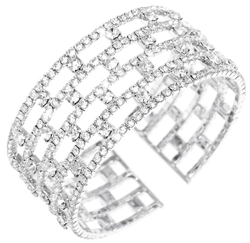Rhinestone Bracelet for Women MultiLayer Crystal Cuff Bracelet Strand Layered Bracelet - color: Silver 3