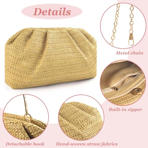 ERKOON Clutch Purse for Women Elegant Pleated Evening Bag Crossbody Shoulder Handbag Envelope Bag with 2 Detachable Chain - color: Khaki
