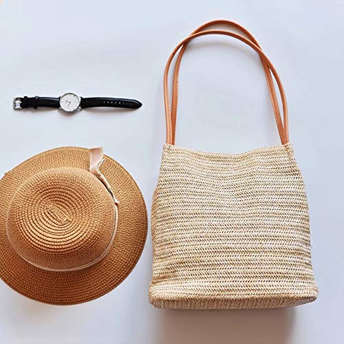 Aphoraeny Straw Beach Bag Buckets Totes Handbag Shoulder Tote Bag Straw Purse Summer Purse Women Summer Handbag - color: A-dark Beige