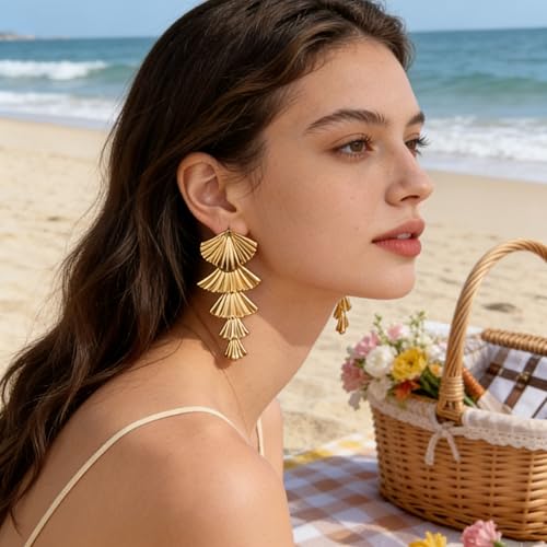 Gold/Silver Shell Dangle Earrings for Women Seashell Drop Dangle Earrings Ocean Beach Earrings Summer Jewelry - color: Big Shell